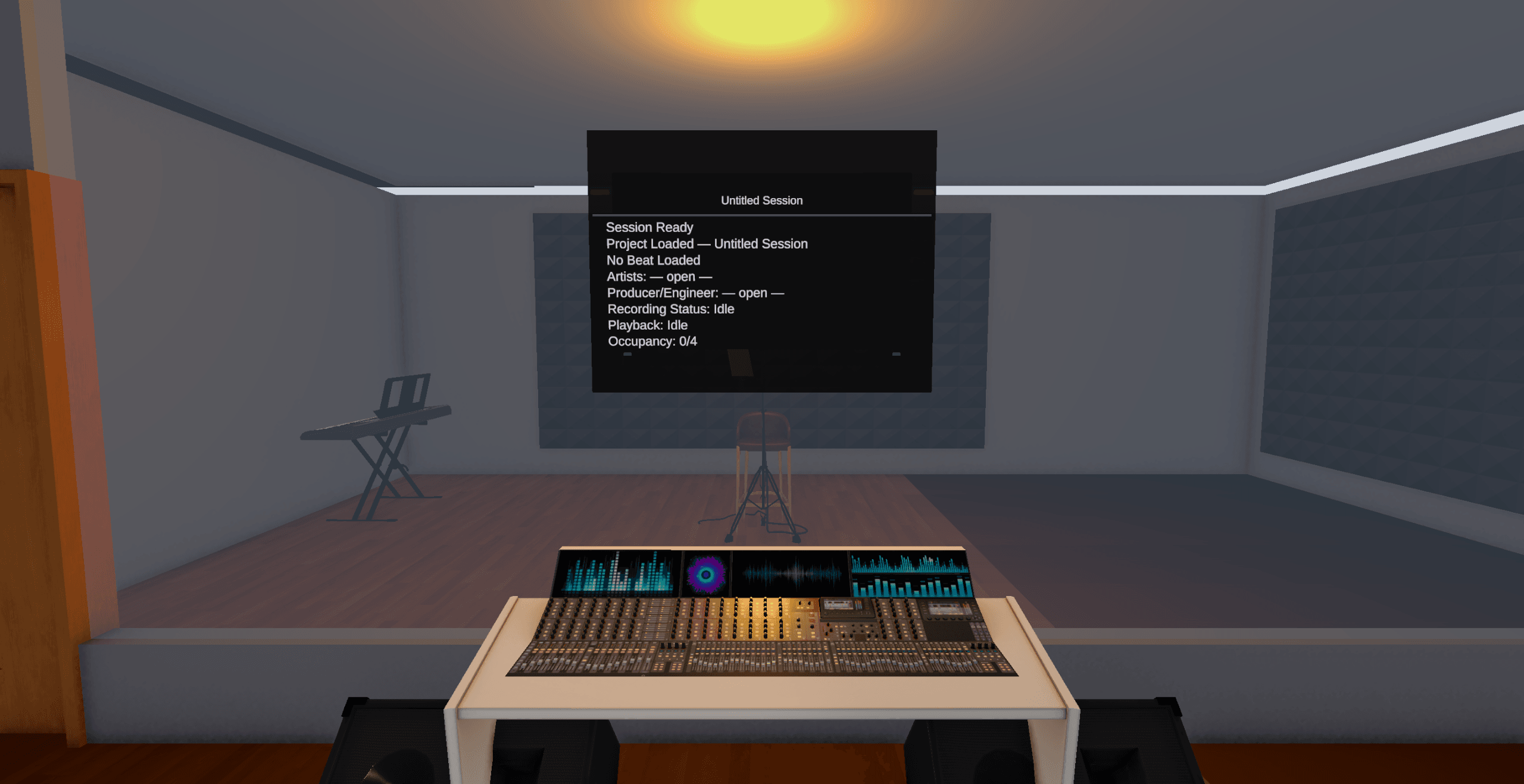 Studio C workstation with a mixer desk, mic stand, and keyboard